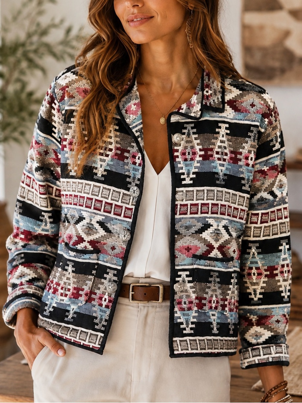 Vintage Jane Ashley 100% Cotton Aztec Southwestern Boho Jacket - Petite XL